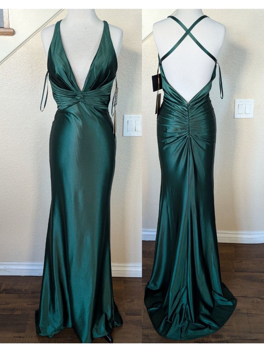 Emerald Green Satin Formal Prom Wedding Evening Dress 14
